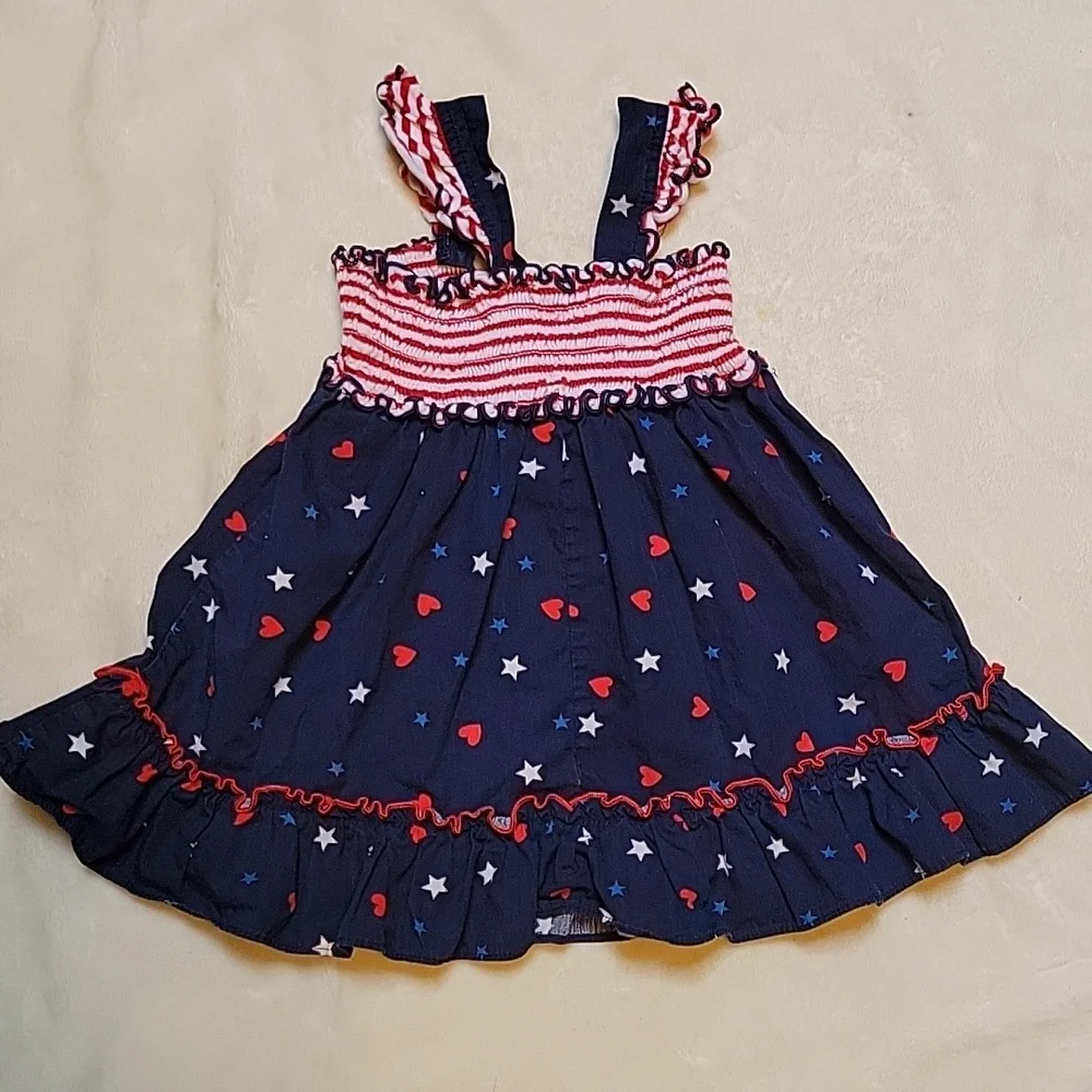 2T 4th of July Red White Blue Dress Patriotic Seersucker Top - Picture 5 of 6